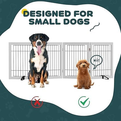 Semiocthome Freestanding Dog Gate Indoor, Dog Gates for Doorways and Stairs, 24" H- 4 Panels Puppy Gate with 2 Metals Stands Adjustable Safety Fence Wire Pet Gate - White