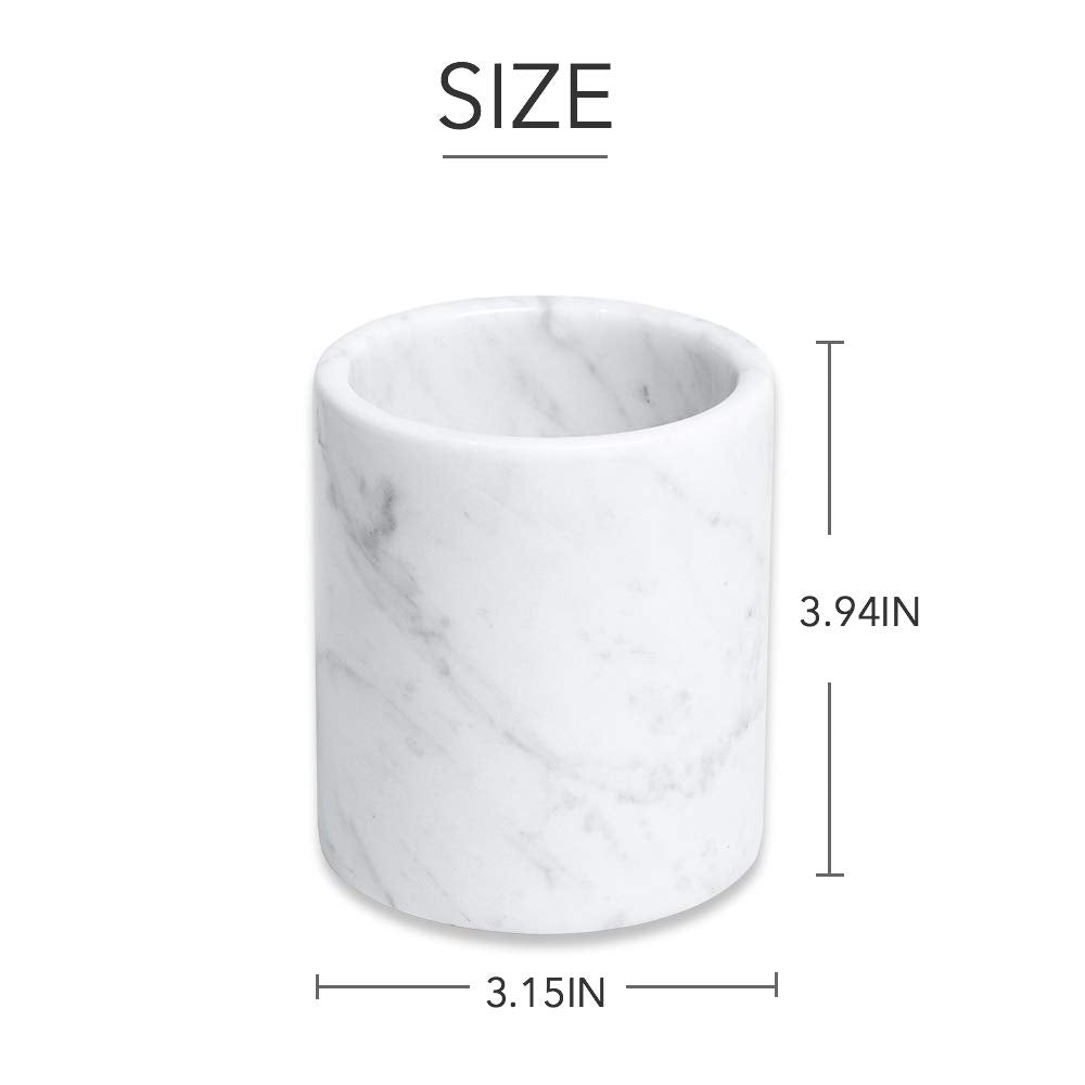 JIMEI Natural Marble Pencil Pen Holder Stand for Desk, Makeup Brush Cup for Girls, Bathroom Tumbler Cup, Durable Office & Home Organizer Pencil Holder (White)