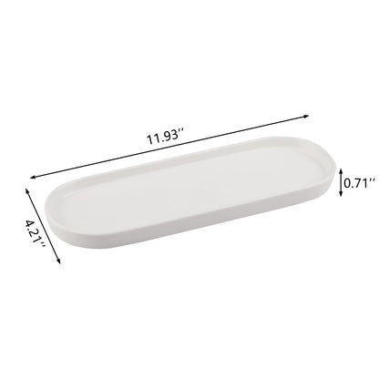 VanEnjoy White Vanity Tray for Bathroom Counter, Long Narrow Tray Ceramic Tray for Kitchen Counter for Soap Bottles