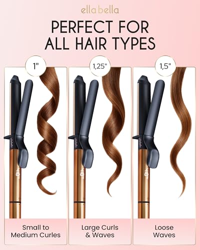 ELLA BELLA® Curling Iron 1 Inch • Professional Hair Curler • Curling Wand • Ceramic Curling Irons • Transform Your Look in Seconds • Suitable for All Hair Types • Say Goodbye to Heat Damage