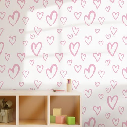Pink Peel and Stick Wallpaper 17.3"x120" Modern Heart Vinyl Contact Paper Self Adhesive Removable Love Wallpaper DIY for Bedroom Girls Room Decoration Baby Nursery Room Wall Decals