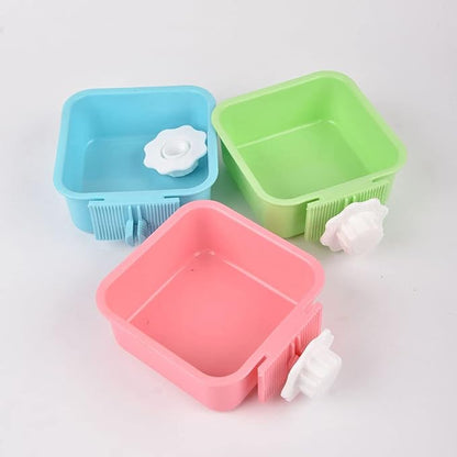 Crate Dog Bowl,Removable Stainless Steel Water Food Feeder Bowls Crate Coop Cup,Pet Cage Bowls with Bolt Holder for Cat, Puppy, Birds, Rats, Rabbits Small Animals ((Blue+Green) Square, Samll)