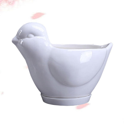 Mikikit Ceramic Bird Shape Succulent Plant Pot with Saucer, White Small Indoor Flower Planter for Desktop Garden Decor