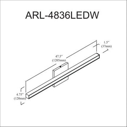 Dainolite Arandel Vanity Light, 1-Light, 36 Watts, Black, Model ARL-4836LEDW-MB