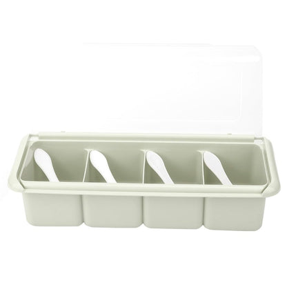 Anu Limen Spice Organizer Box 11.4 Inch – Condiment Holder with Spoon, Kitchen Storage Rack for Seasonings, Sugar, Salt, Jam, Leak-Proof Design(Green)