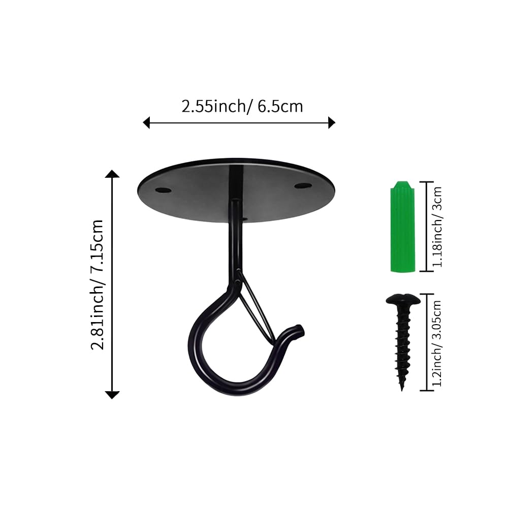 Taeekiy 4 Pcs Black Ceiling Hooks for Hanging Plants Holder with Safety Buckle,Ceiling Decor Hook Heavy Duty,Metal Plant Hanger Indoor&Outdoor.Hooks for Hanging Plants,Wind Chime,Bird Feeders (Black)
