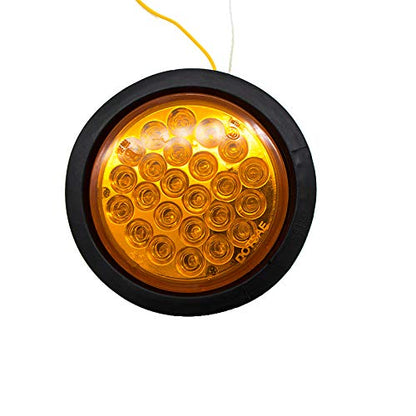 All Star Truck Parts 4in Round LED Trailer Tail Light 24 LEDs Amber Model ASTPL012R4C2 Waterproof Submersible with Rubber Grommet