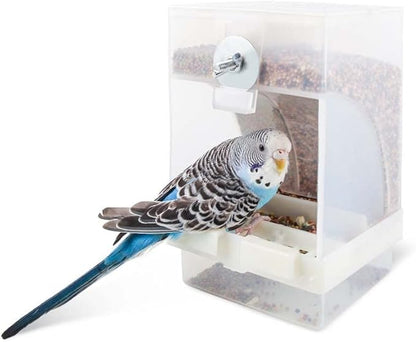 2-Pack No-Mess Automatic Bird Feeder Parrot Feeder Cage Accessories Supplies for Feeder Integrated Automatic Box Parakeet Canary Cockatiel Finch (2pcs)