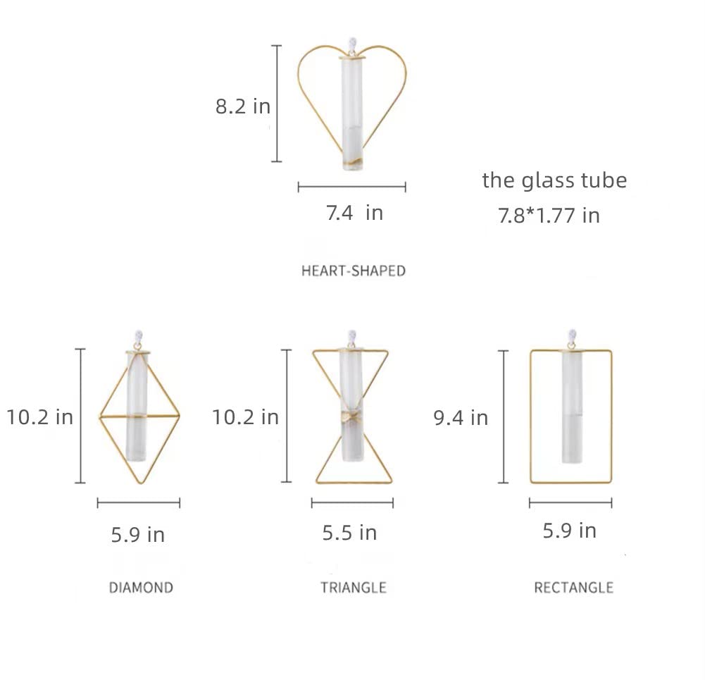 2 Pack Nordic Wall Vase,Gold Geometric Vase Hanging Hydroponic Planter,Wall-Mounted Metal Glass Tube Bud Vase Decorative for Centerpieces Wedding Home Decor(Gold 5)