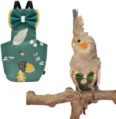 Bird Flight Suits Diapers for Monk Parakeets, Conures, Lovebirds, Cockatiels Flight Suits, Parrot Clothes, Bird Training Nappy Suit Liners Clothes (Medium,Deep Green)