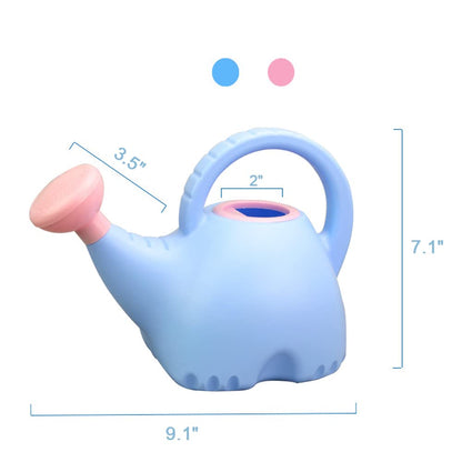LOYUYU 0.4 Gallon Plastic Watering Can Small Lightweight Cute Indoor Outdoor Garden Plants, Watering Can with Shower Head Elephant: Blue Body Pink Head