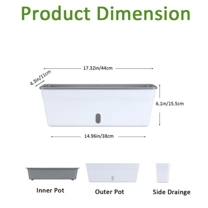 Self Watering Pots for Indoor Plants Rectangular Planter 2 Pack 17.32 inch , Water Level Window Prevent Overwatering for Herbs Vegetable Succulents Strawberry Pot for Garden Windowsill Indoor Outdoor