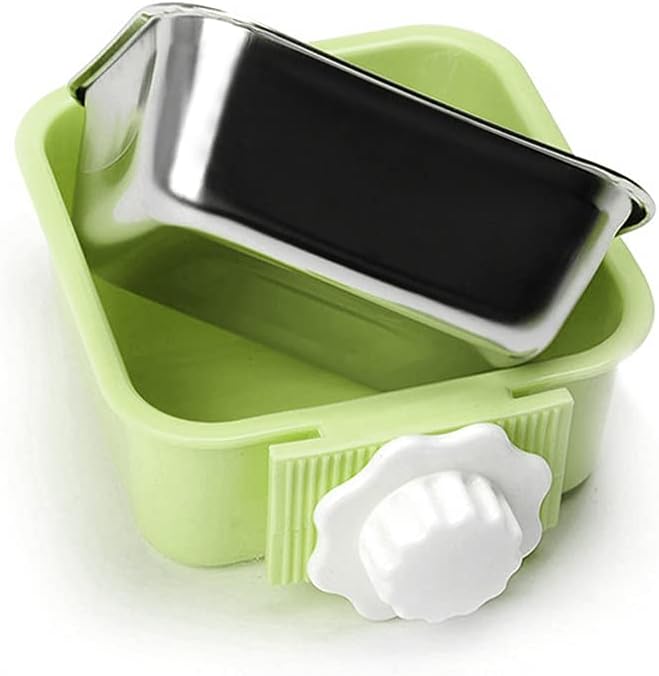Crate Dog Bowl,Removable Stainless Steel Water Food Feeder Bowls Crate Coop Cup,Pet Cage Bowls with Bolt Holder for Cat, Puppy, Birds, Rats, Rabbits Small Animals ((Blue+Green) Square, Samll)