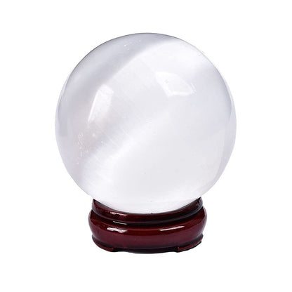 JIC Gem 3.5-4 Inch(90-100mm) Selenite Crystal Sphere with Wooden Stand Healing Crystal Ball for Meditation, Home Decoration