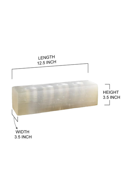 Serene Spaces Living Selenite Tealight Candle Holder Log, 3.5" x 12.5" Natural Crystal Decorative White Votive Candlestick Holder for Kitchen, Tables, Wedding, Parties, Event Decor Centerpieces