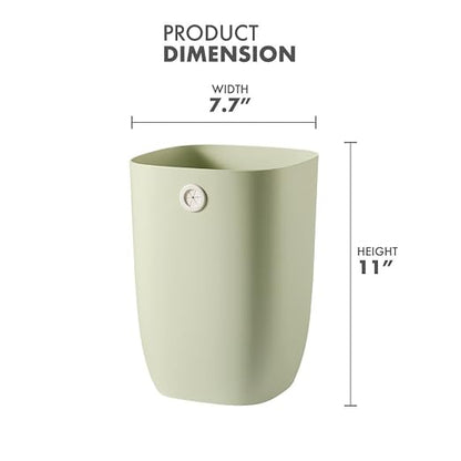 Bathroom Trash Can, Plastic Rectangular Garbage Can with Trash Liner Holder for Bedroom, Living Room, Small Indoor Waste Basket, 7L, Green