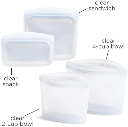 Stasher Premium Silicone Reusable Food Storage Bags, 4-Pack, Multi, Multi-Use Food Storage Bags, Lunch Bag, Travel Containers, BPA Free, Leak-free, Dishwasher-Safe, Eco-friendly