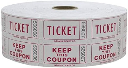 INDIANA TICKET CO. 1,000 Raspberry Raffle Tickets Double Roll, Premium Quality 50/50 Raffle Tickets, Tickets for Events, Carnivals, Door Prizes, Drinks and More