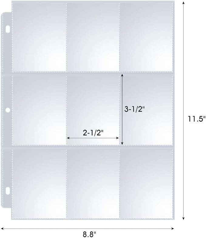 60 Pack 9 Pocket Page Protectors, Sooez Trading Card Sleeves for 3 Ring Binder, Baseball Cards Holder, Protective Pages Sheets for Binders Album, Fit for Collectible Games, Sports Cards