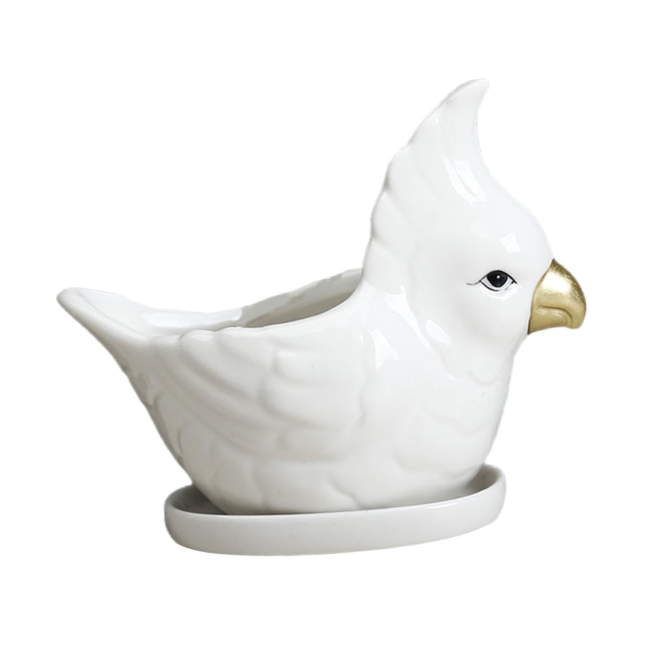 BESPORTBLE Ceramic Flower Planter with Tray Cartoon Parrot Design Indoor Succulent Pot Bonsai Container Gift and Home Decor