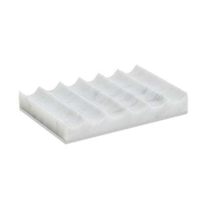 PHINILUX Luxurious Marble Soap Dish Jewelry Ring Tray - Rectangle Stone Soap Tray & Saver for Shower – Self Draining Soap Holder for Bathroom, Kitchen,Carrara White