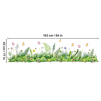 decalmile Green Grass Wall Decals Meadow Ferns Butterflies Wall Stickers Corner Bedroom Living Room Kitchen Wall Decor