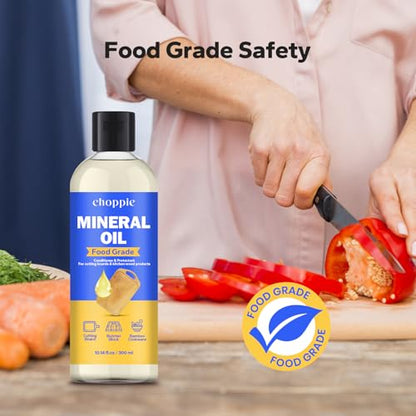 Choppie Mineral Oil (10.14 fl.oz), Food Grade Mineral Oil for Cutting Boards, Butcher Block Oil for Maintaining Wooden and Bamboo Cutting Boards, Prevents Drying and Cracking