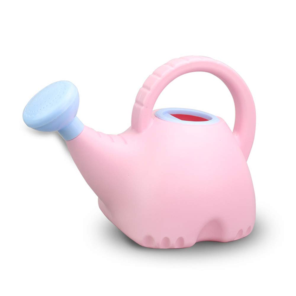 LOYUYU 0.4 Gallon Plastic Watering Can Small Lightweight Cute Indoor Outdoor Garden Plants, Watering Can with Shower Head Elephant: Pink Body Blue Head