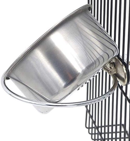 Bird Parrot Feeding Cups with Clamp Holder Stainless Steel Coop Cup Food Water Bowls Dish Feeder for Cockatiel Conure Parakeet Chinchilla Hummingbird