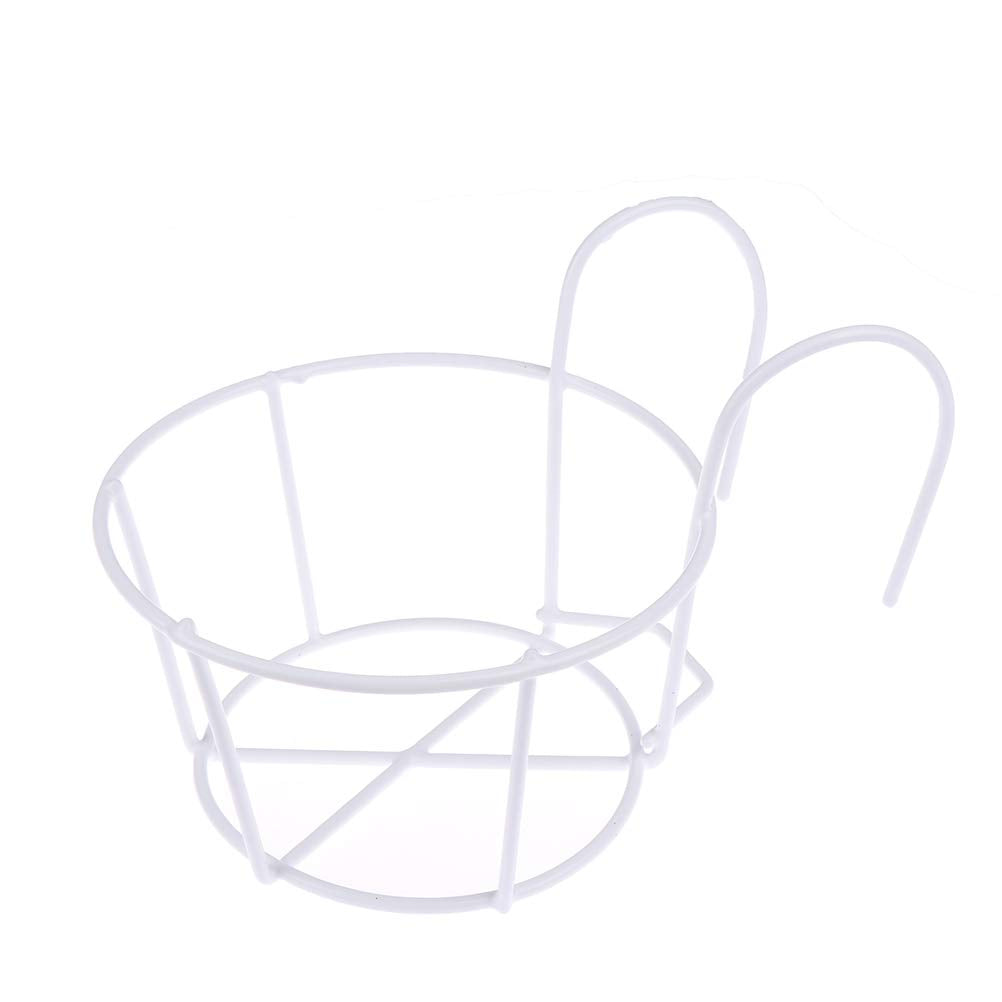 1 Pack Hanging Railing Planters Flower Pot Holders Plant Iron Racks Fence Metal Potted Stand Mounted Balcony Round Plant Baskets Shelf Container Box for Indoor and Outdoor Use-White,Garden Steel Pots