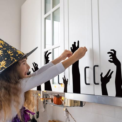 9 Sheets Halloween Wall Stickers Black Hand Wall Decals Room Mural Stickers for Home Classroom Party Decor, 7.9 x 11.8 Inch