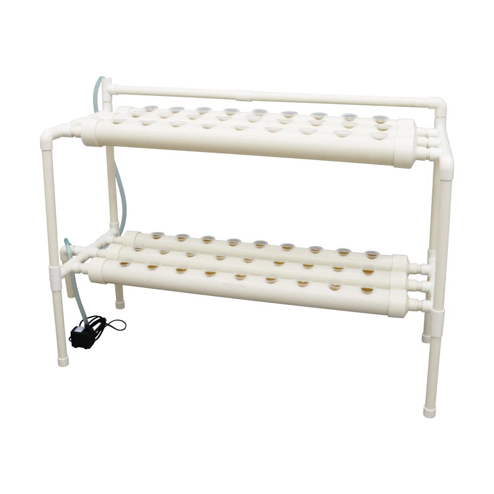 EQCOTWEA Wall-Mounted Hydroponic Grow Kit 54 Plant Sites Hydroponics Planting System 6 PVC Pipes Hydroponic Gardening Indoor System with 110V Water Pump,Planting Sponge,Hose
