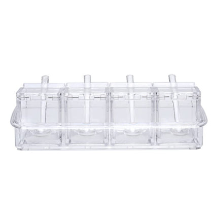 LOYUYU Seasoning Box, Seasoning Rack Spice Pots, Storage Container Condiment Jars, 4 Piece Clear Acrylic Cruet with Cover and Spoon Transparent