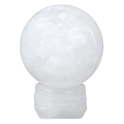 TUMBEELLUWA 1.57" Natural Round Rock Crystal Crystal Ball Sculpture with Stone Stand, Decorative Stone Sphere Figurine for Fengshui, Home Decor and Divination