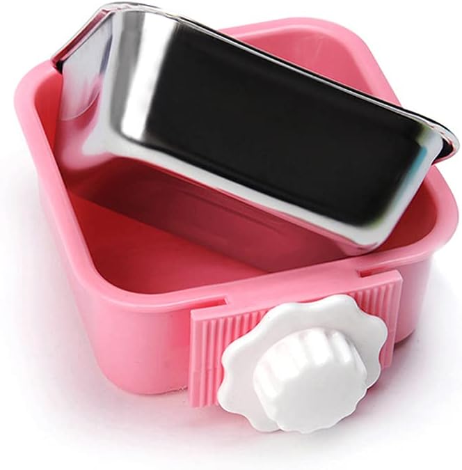 Crate Dog Bowl,Removable Stainless Steel Water Food Feeder Bowls Crate Coop Cup,Pet Cage Bowls with Bolt Holder for Cat, Puppy, Birds, Rats, Rabbits Small Animals ((Green+Pink) Square, Large)