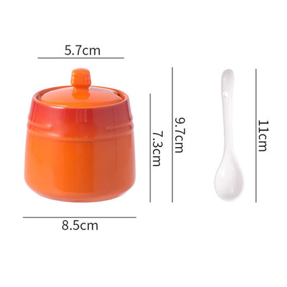 Luxshiny Ceramic Seasoning Jar with Spoon 2.24 Inch Spice Canister for Salt Sugar Condiment Storage Kitchen Container for Home Use