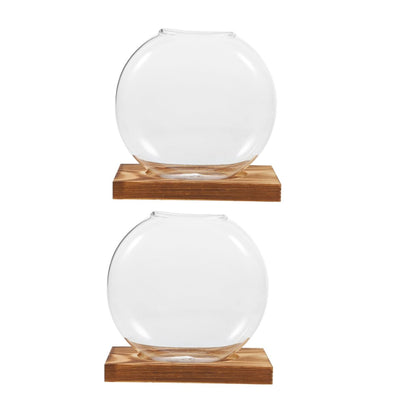 Artibetter 2pcs Hydroponic Glass Vase with Wooden Base, Hydroponic Plants Planter for Indoor Propagation, Home and Office Plant Terrarium Station