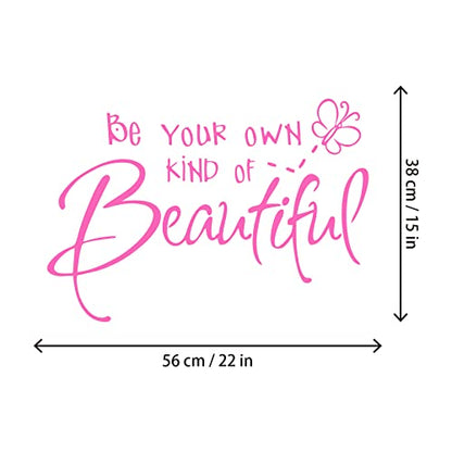 Be Your Own Kind of Beautiful Wall Stickers Quote, CUNYA DIY Vinyl Butterfly Decal Wallpaper Wall Decor for Bedroom Teen Girl Home Decoration (Pink)