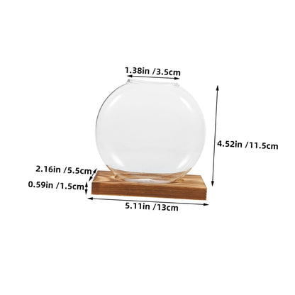 QUMIIRITY 2Pcs Hydroponic Glass Vase with Wooden Base, Plant Propagation Station for Home Office Balcony, Retro Style Plant Terrarium Holders for Indoor Gardening