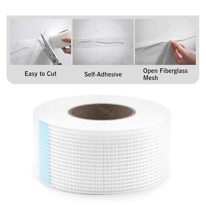 ROLLINGDOG Drywall Joint Tape, 2'' x147 ft Fiberglass Mesh Tape, Self-Adhesive Drywall Repair Tape for Wall Crack Repair, 1 Roll