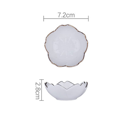 mollensiuer 4Pcs Flower Ceramic Sauce Dish Appetizer Plates Seasoning Dish Serving Dish Condiment Dish Dessert Bowl Sushi Dipping Bowl for Kitchen Home, White