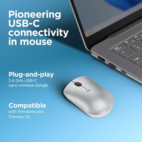 Lenovo 540 Wireless Computer Mouse for PC, Laptop, Computer with Windows or Chrome OS - 2.4 GHz USB-C Wireless Pairing Receiver - Compact Size - 18-Months Battery Life - Ambidextrous -Abyss Blue