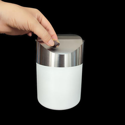 Ebonee Mini Desktop Trash Can with Swing Lid, Stainless Steel Tiny Garbage Bin Can, Come with Trash Bag, Small Metal Countertop Trash Bin Can for Home, Office, Bathroom, Kitchen, Car, Bedroom (White)