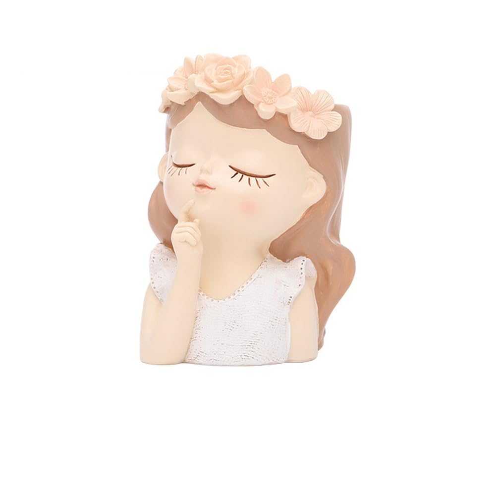B,Resin Human Head Planter, Cute Girl Face Succulent Pots, Succulent Plant Pot for Indoor Outdoor Cacti Home Garden