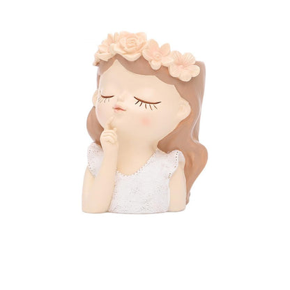 B,Resin Human Head Planter, Cute Girl Face Succulent Pots, Succulent Plant Pot for Indoor Outdoor Cacti Home Garden