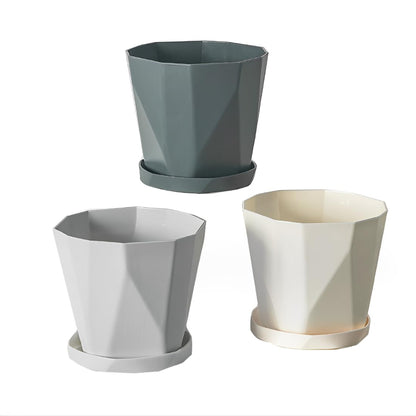 JPORSHU Plant Pots 6.3 inch 3 Pack Indoor Plastic Flower Pots，with Drainage Holes and Saucers Plastic Flower Pot Set Indoor Outdoor for Garden (Medium)