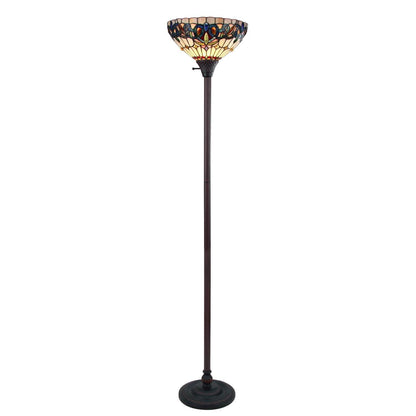 Chloe Lighting Torchiere Lamp, Victorian Tiffany-Style, 14in Wide, Dark Bronze, Multicolor, Model CH3T353BV14-TF1