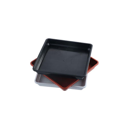 Pokinge 3 Packs Planter Tray, Durable Resin Flower Pot Tray 7.1” Square Flower Bottom Seat Outdoor Garden Plant Supplies Thick Water Drip Tray