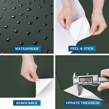 FunStick Dark Green Wallpaper Peel and Stick Green Contact Paper for Cabinets Drawers Countertops Kitchen Cabinet Contact Paper Waterproof Vinyl Wrap Removable Wallpaper for Bedroom Walls 15.8"x78.8"