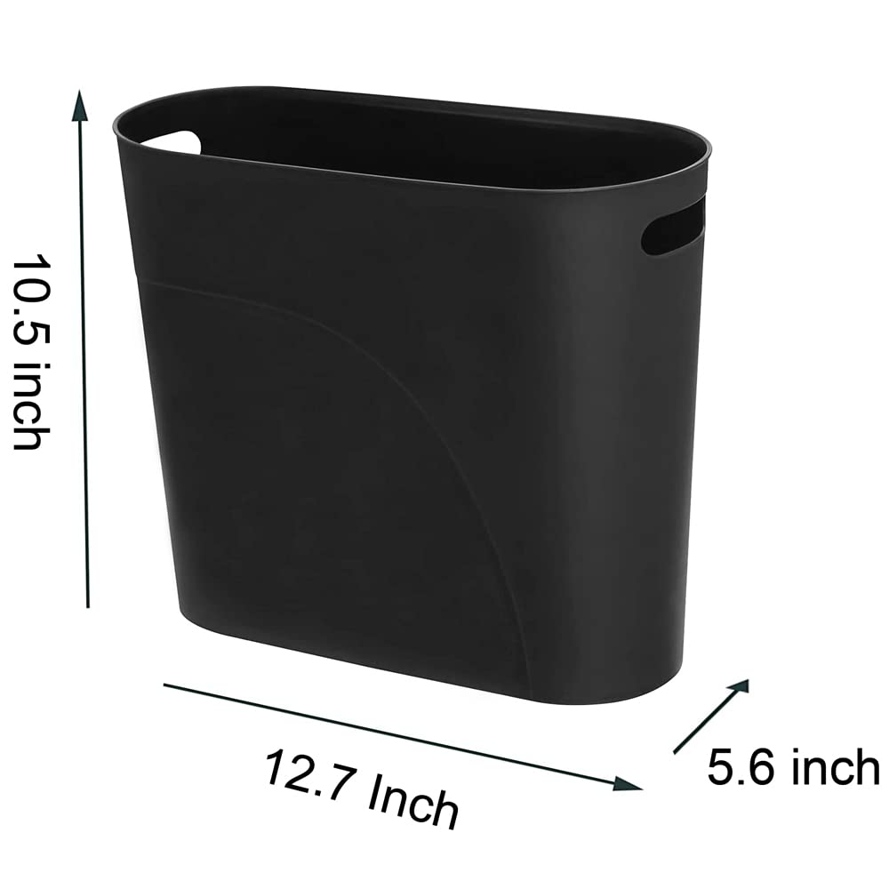ROYFACC Small Trash Can Plastic Bathroom Wastebasket 3.2 Gallon Slim Garbage Container Bin with Handle for Home Kitchen Bathroom Bedroom Office, 2 Pack (Black)